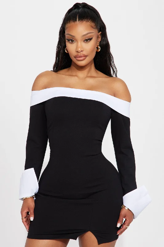 Alice Off Shoulder Mini Dress - Black/White