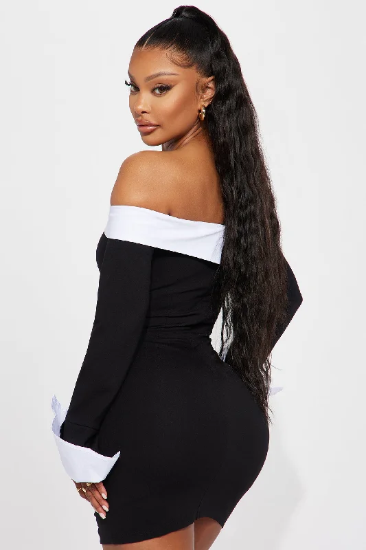 Alice Off Shoulder Mini Dress - Black/White