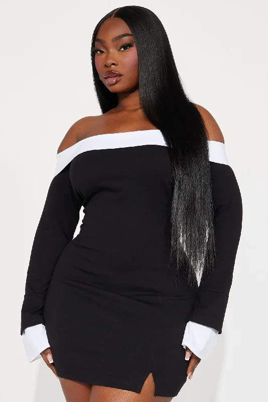 Alice Off Shoulder Mini Dress - Black/White