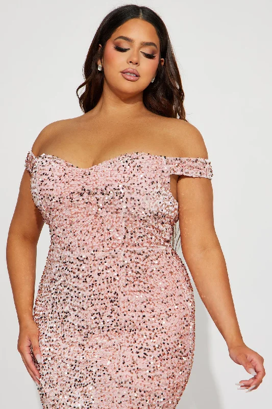 Alora Sequin Maxi Gown - Rose Gold