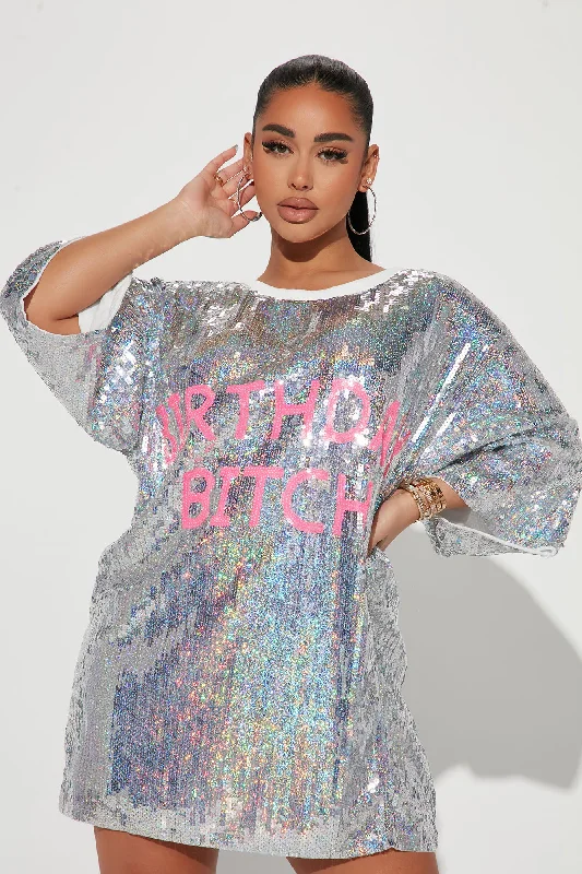 Birthday Sequin Mini Dress - Silver