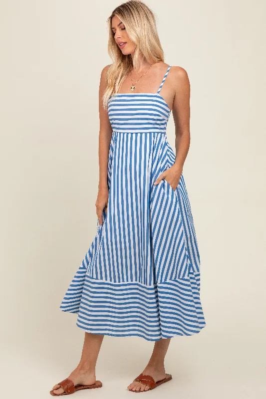 Blue Contrast Stripe Midi Dress