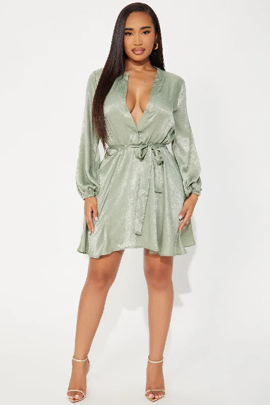 Boardroom Beauty Mini Shirt Dress - Sage