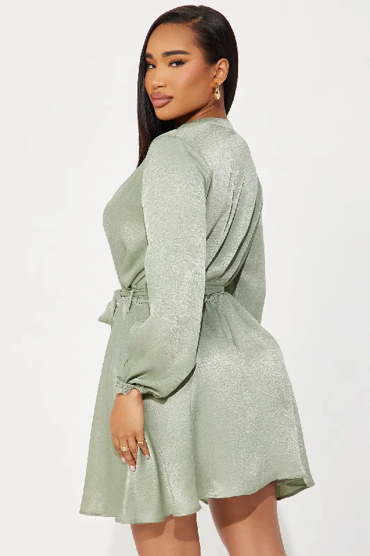 Boardroom Beauty Mini Shirt Dress - Sage