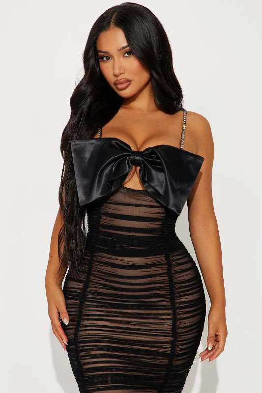 Bordeaux Mesh Midi Dress - Black