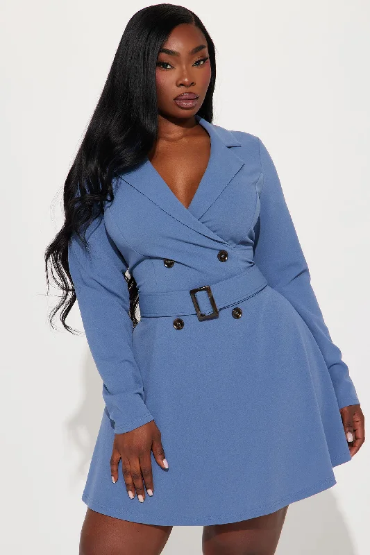 Bossy Babe Blazer Mini Dress - Dusty Blue