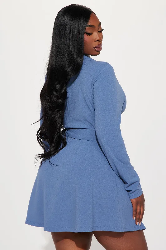 Bossy Babe Blazer Mini Dress - Dusty Blue