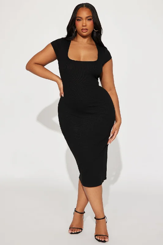 Brealle Rib Midi Dress - Black