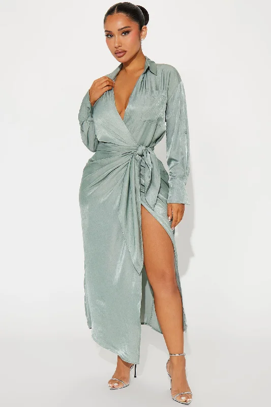 Business Classy Maxi Shirt Dress - Sage