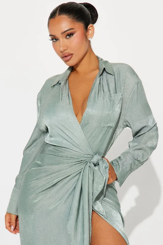 Business Classy Maxi Shirt Dress - Sage