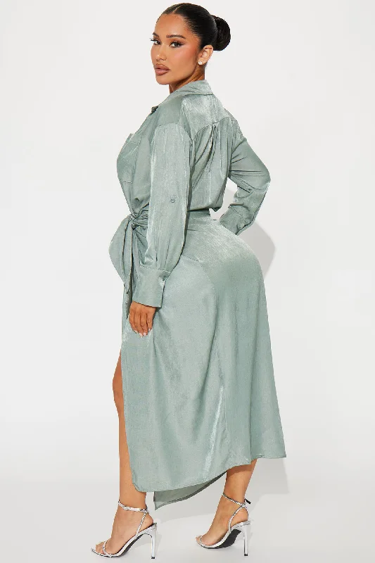 Business Classy Maxi Shirt Dress - Sage