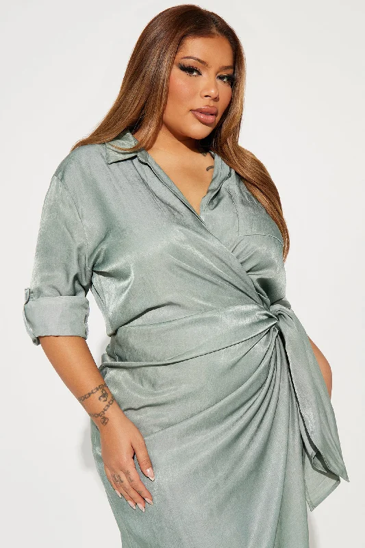 Business Classy Maxi Shirt Dress - Sage