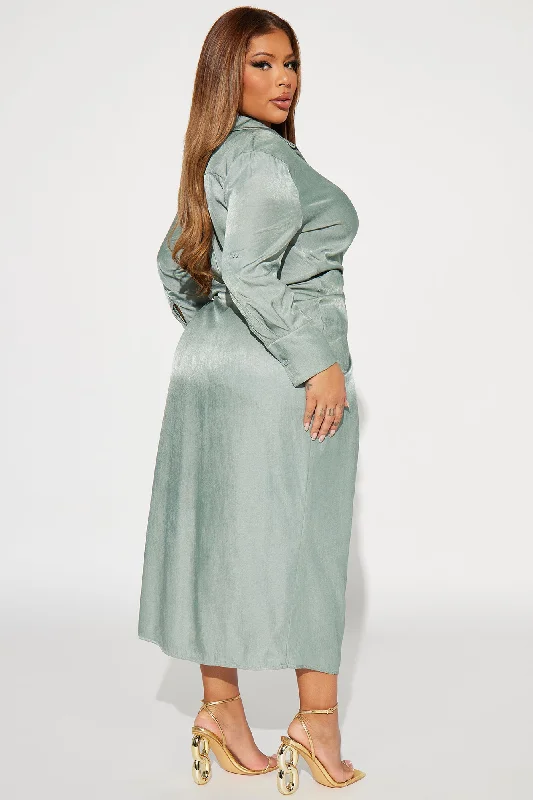 Business Classy Maxi Shirt Dress - Sage