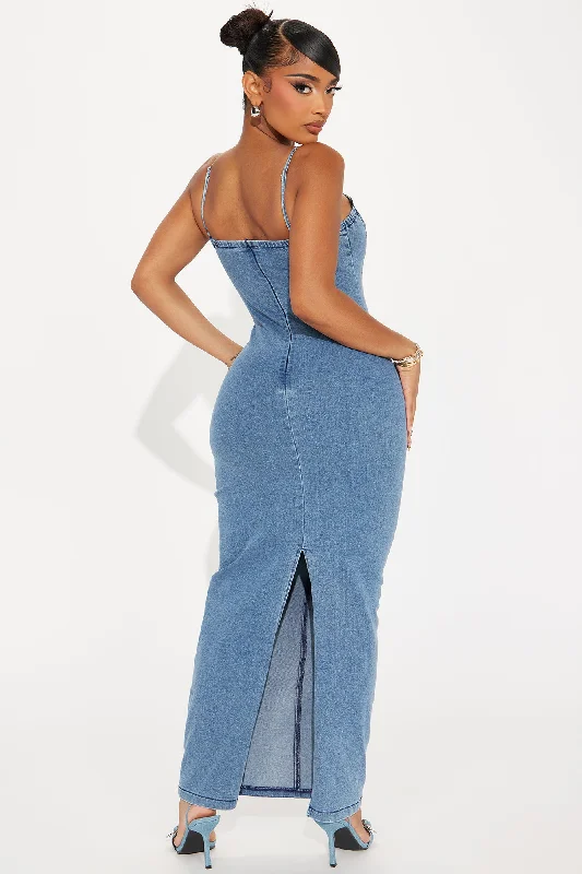 Butterfly Denim Maxi Dress - Denim