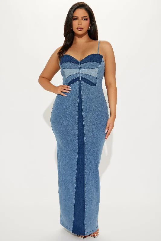 Butterfly Denim Maxi Dress - Denim