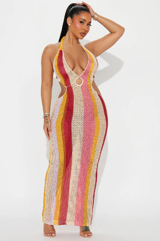 Caribbean Crochet Maxi Dress - Pink/combo