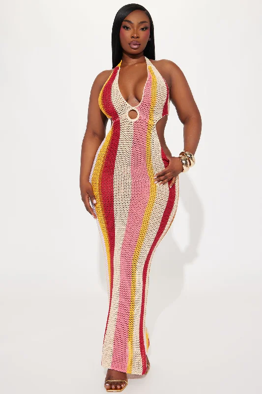 Caribbean Crochet Maxi Dress - Pink/combo