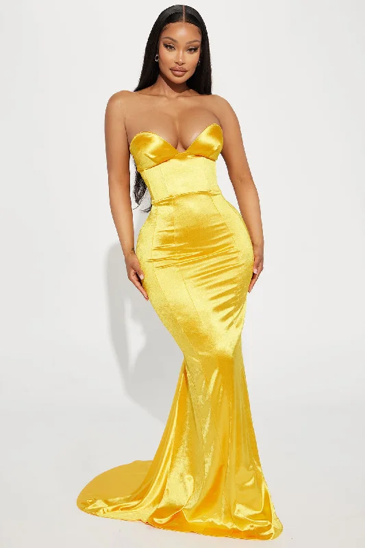 Charlotte Shiny Maxi Dress - Mustard