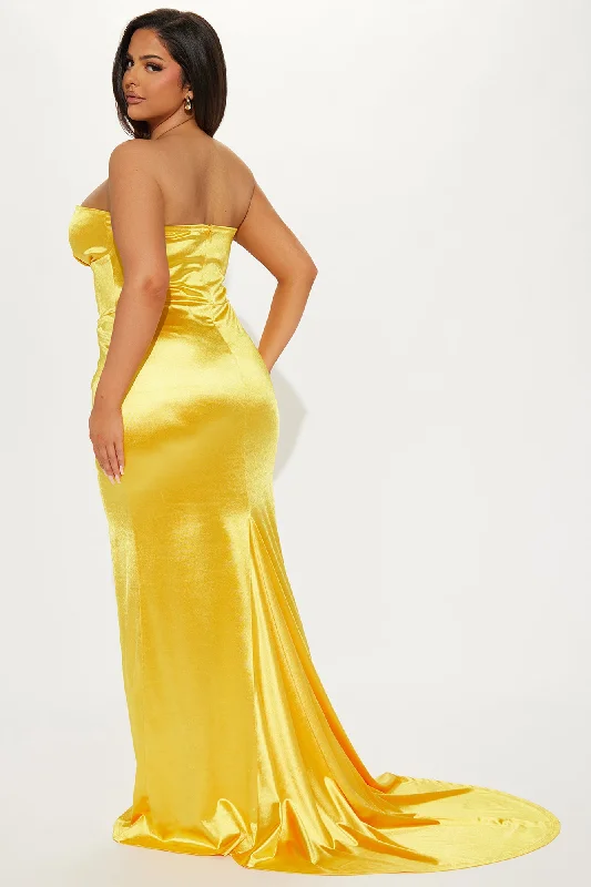 Charlotte Shiny Maxi Dress - Mustard