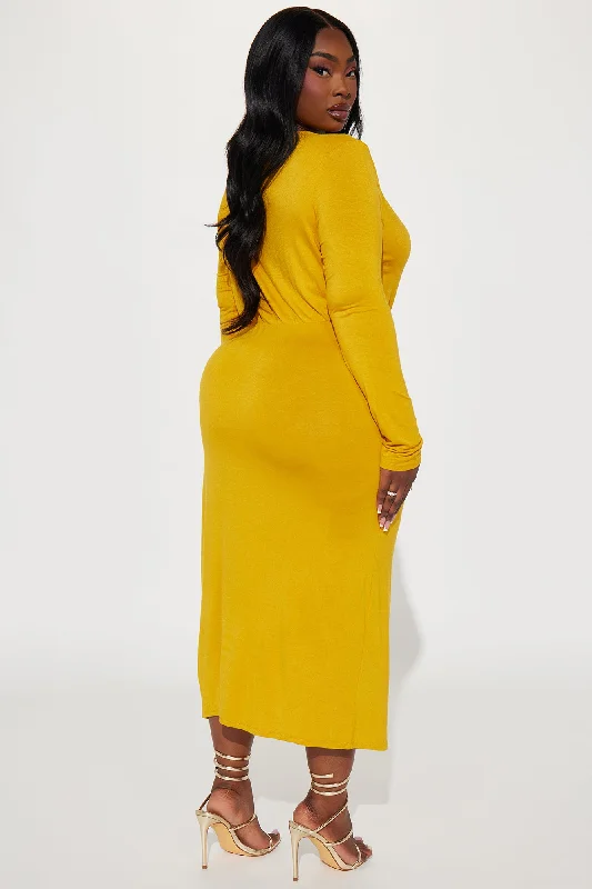 Claire Ruched Midi Dress - Mustard