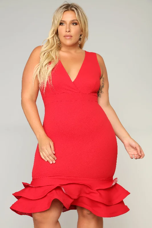 Dates With Babe Ruffle Dress - Red