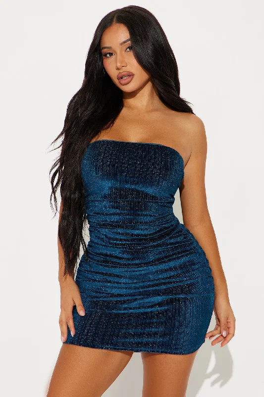 Dazzling Diamond Velvet Mini Dress - Teal