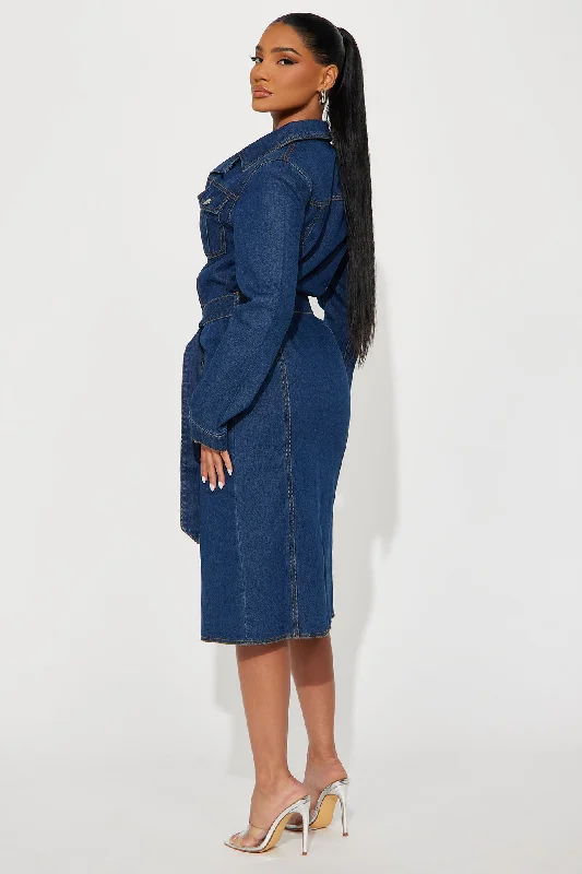 Denim Delight Midi Shirt Dress - Dark Denim