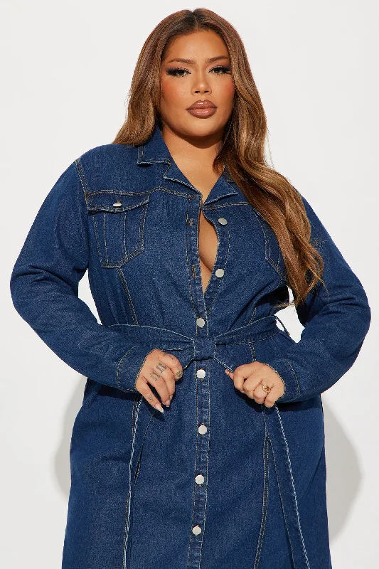 Denim Delight Midi Shirt Dress - Dark Denim