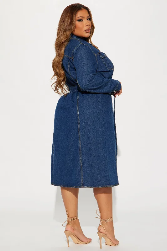 Denim Delight Midi Shirt Dress - Dark Denim