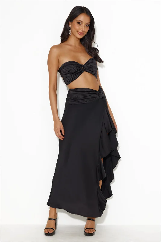 Diary Of Secrets Satin Maxi Skirt Black