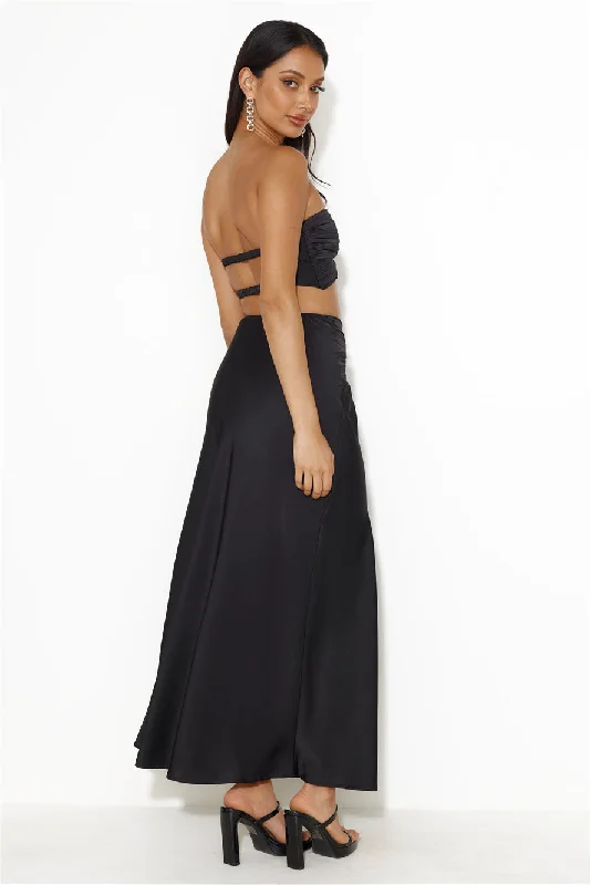 Diary Of Secrets Satin Maxi Skirt Black