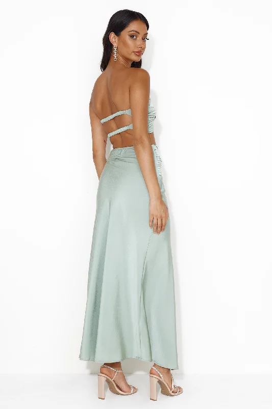 Diary Of Secrets Satin Maxi Skirt Sage