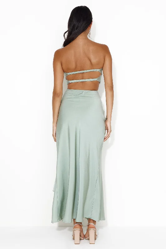 Diary Of Secrets Satin Maxi Skirt Sage