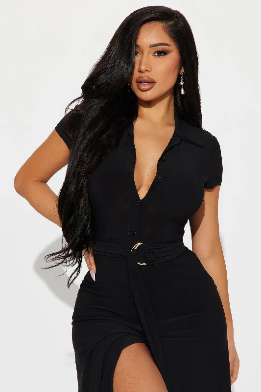 Elise Button Up Midi Dress - Black