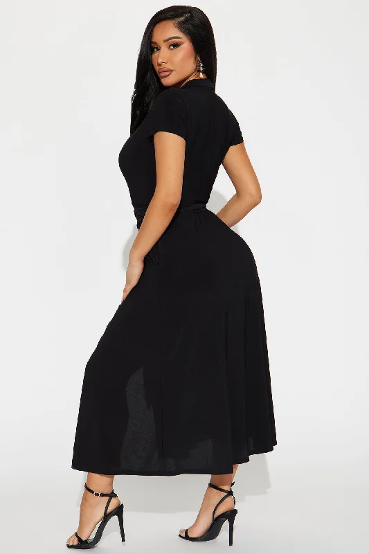 Elise Button Up Midi Dress - Black