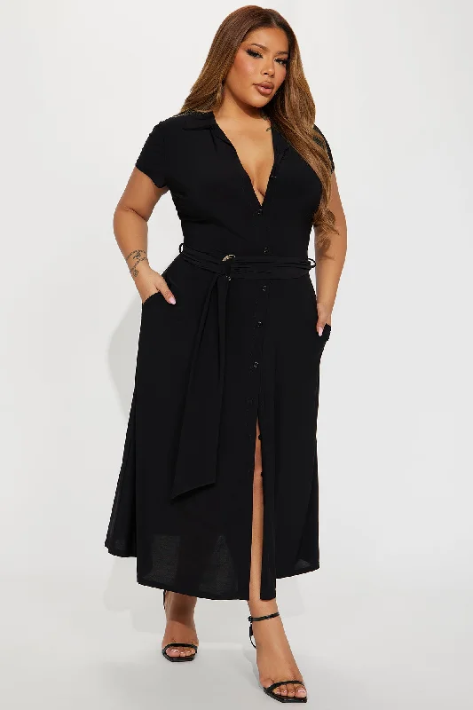 Elise Button Up Midi Dress - Black