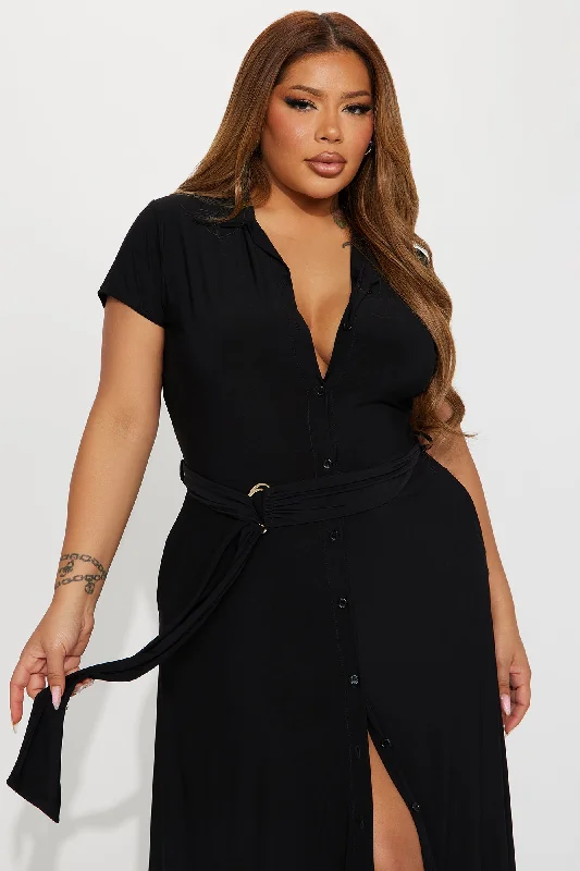 Elise Button Up Midi Dress - Black