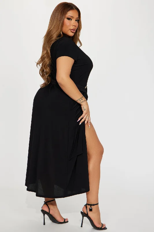 Elise Button Up Midi Dress - Black