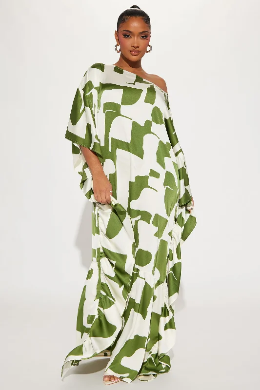 Georgia Abstract Maxi Dress - Olive/combo