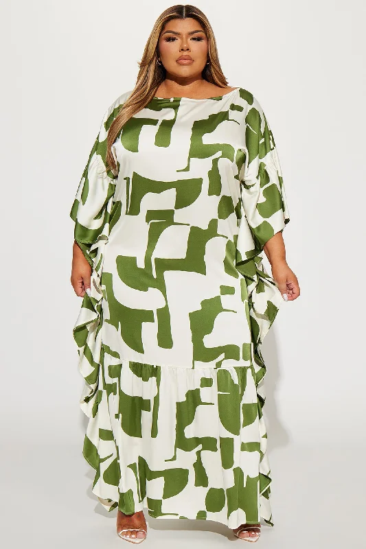 Georgia Abstract Maxi Dress - Olive/combo