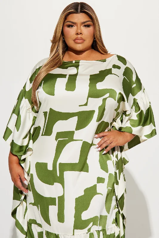 Georgia Abstract Maxi Dress - Olive/combo