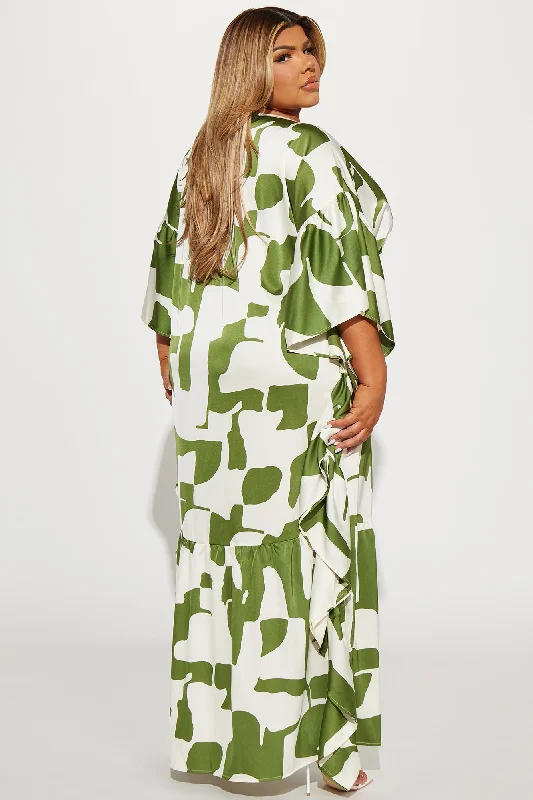 Georgia Abstract Maxi Dress - Olive/combo