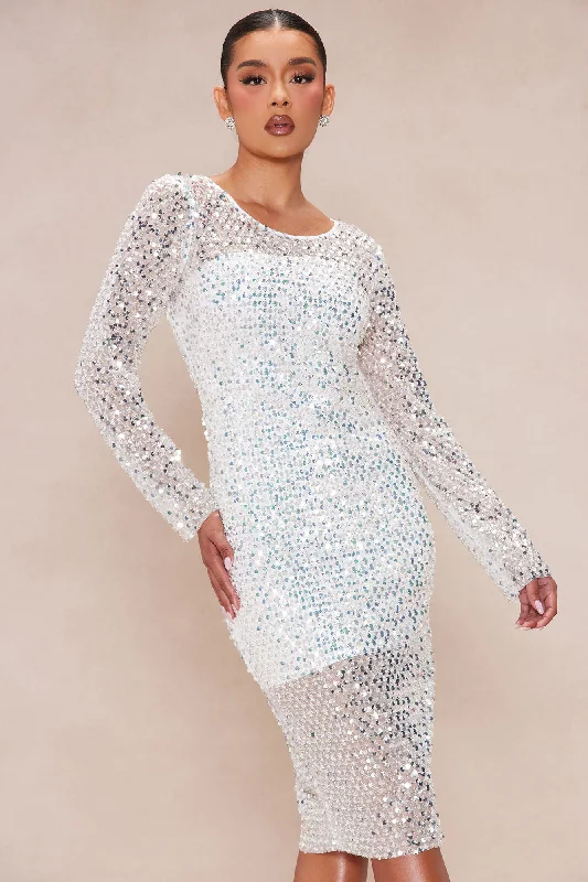 Gianna Sequin Midi Dress - White