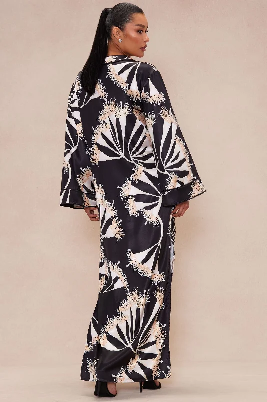 Isla Satin Kaftan Maxi Dress - Black/combo