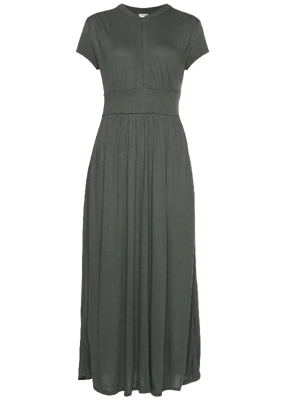 Zipper front midi dress - Dark Green