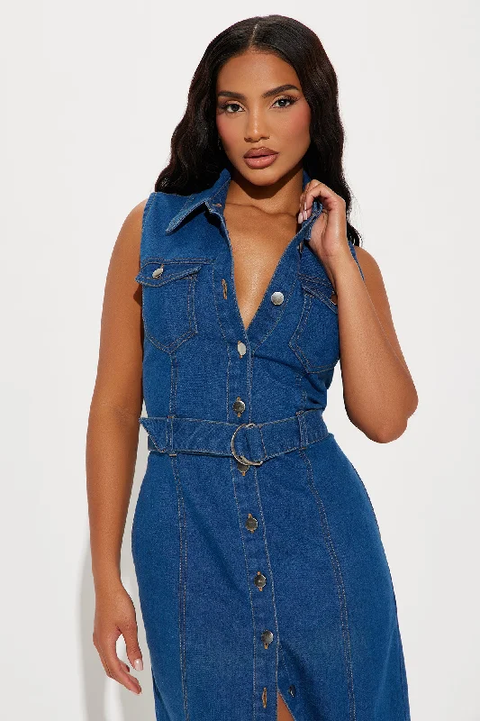 Jacqueline Denim Midi Dress - Medium Wash