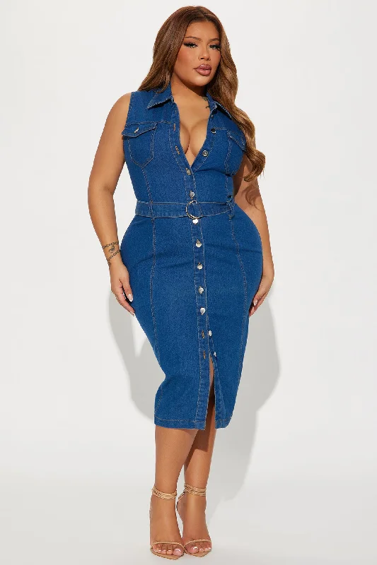 Jacqueline Denim Midi Dress - Medium Wash