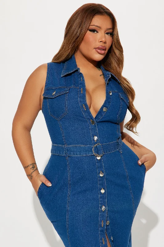 Jacqueline Denim Midi Dress - Medium Wash