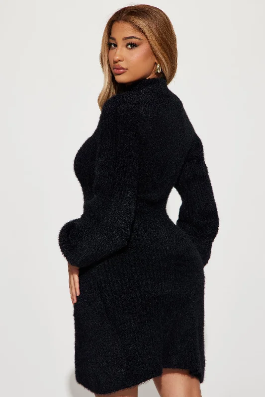 Kaylee Sweater Midi Dress - Black