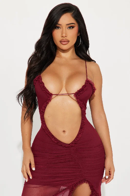 Kiana Mesh Maxi Dress - Wine